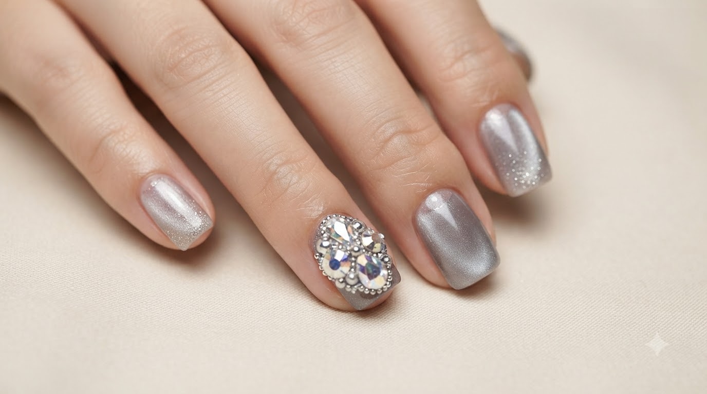 Unghie Cat-Eye Moonlight con Strass di Cristallo: Tutorial Passo dopo Passo