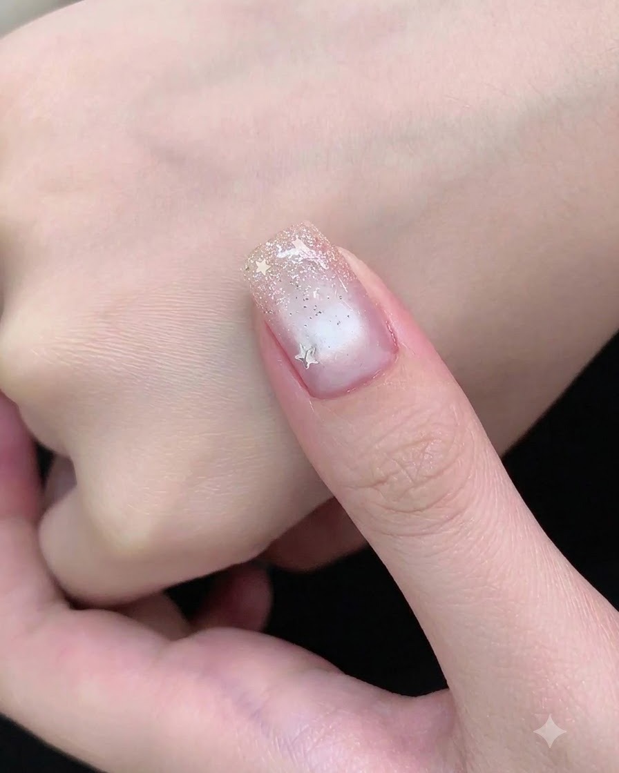 Un pennello applica la base gel trasparente sulla superficie di ununghia naturale preparata.