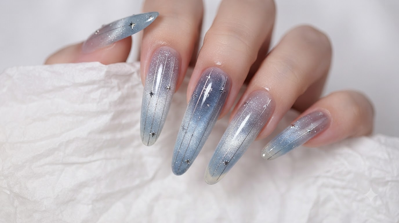 Unghie Cat Eye Stellate Estive — Tutorial Effetto Sfumato Blu & Nail Art con Stelle
