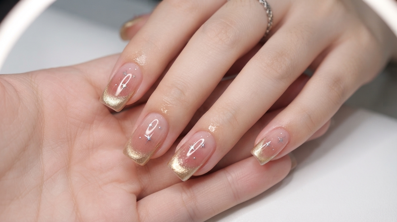 Unghie Rosa Sfumate con French Cat-Eye Dorato — Tutorial Passo dopo Passo