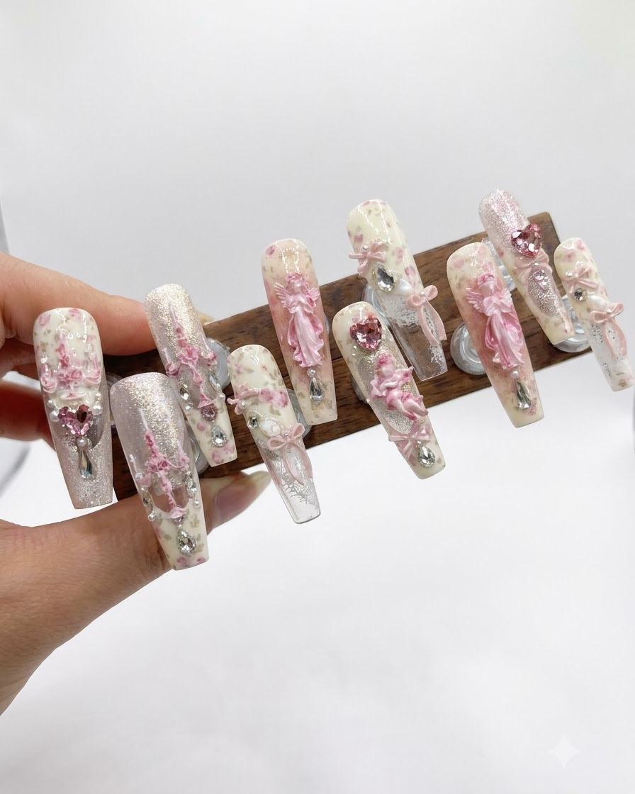 Un applicatore a spugnetta applica un secondo strato di gel rosa blush per intensificare il colore sulla punta dellunghia.