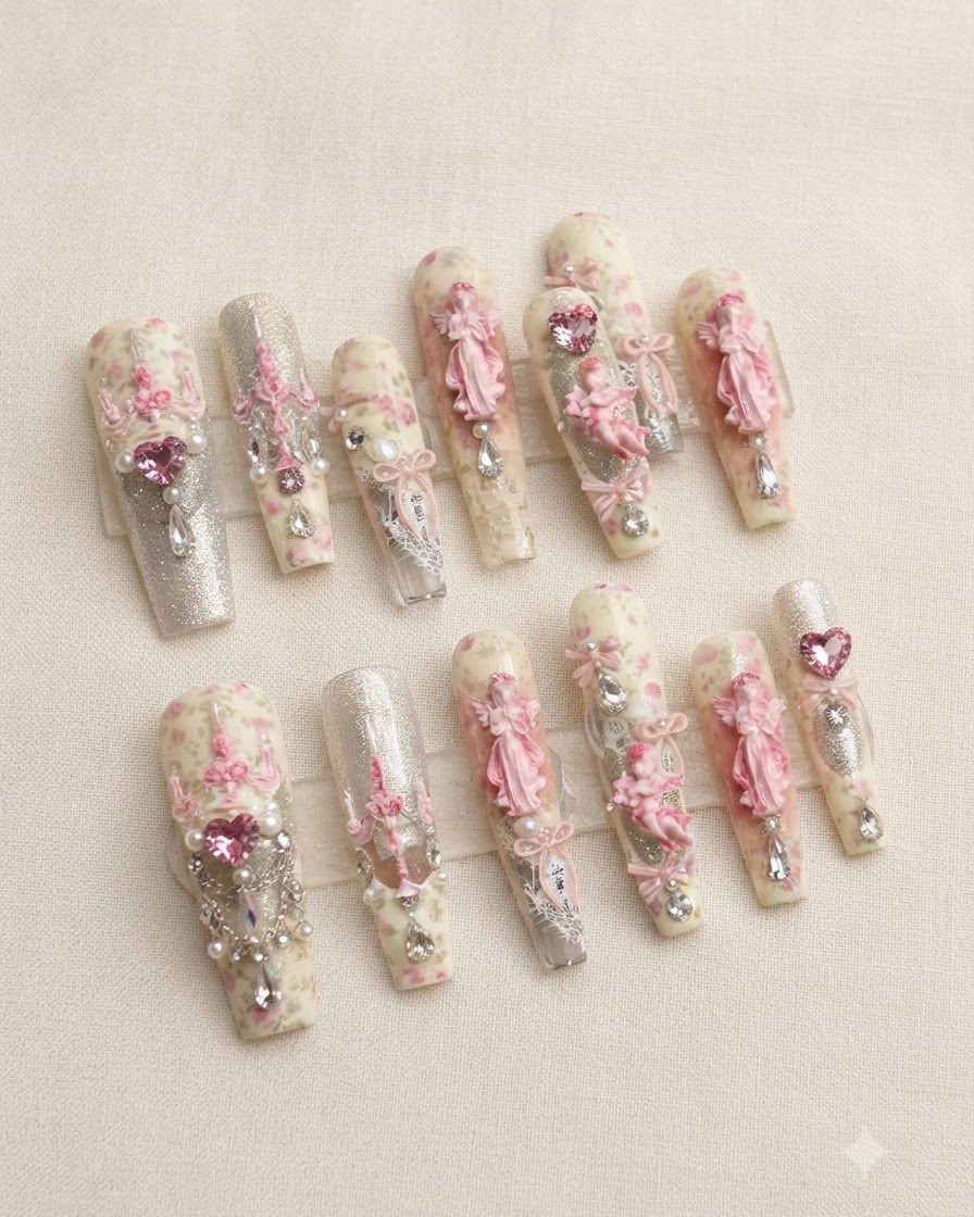 Un pennello applica uno strato trasparente di soft builder gel su tutta lunghia decorata.
