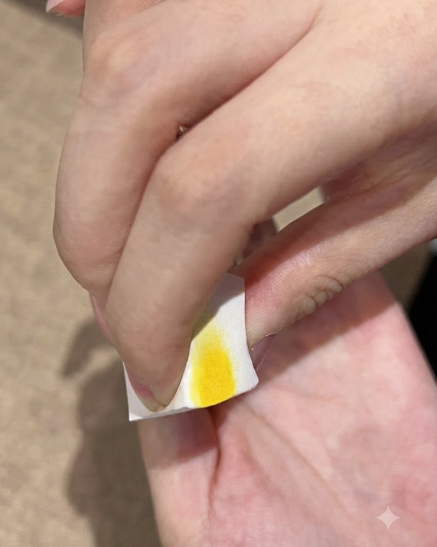 Una spugnetta cosmetica tampona gel smalto nero scuro sulla punta di ununghia per costruire la profondità della sfumatura.
