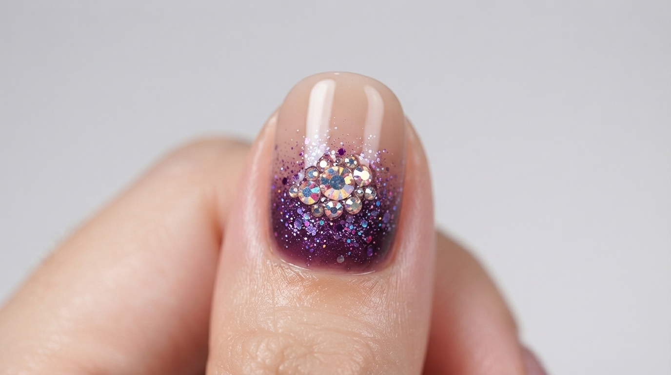 Unghie con Glitter Viola e Strass Aurora — Tutorial Gel Unghie Invernali