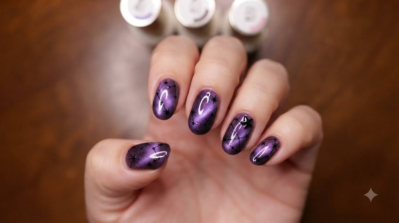 Unghie Gel Categatto Viola e Stellato — Tutorial Passo dopo Passo