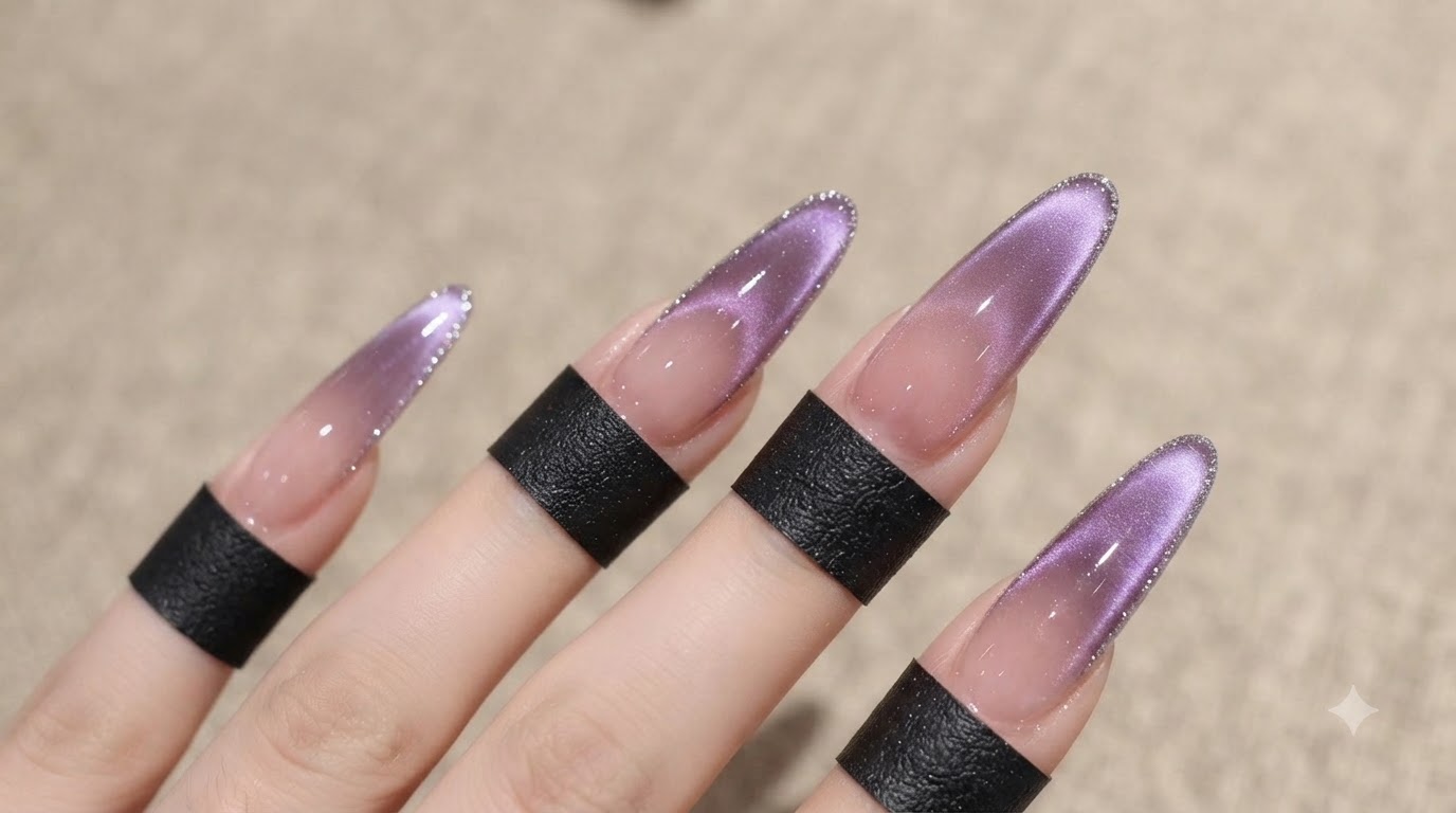 Unghie Cat-Eye Viola Sfumate Effetto Fatato — Tutorial Passo dopo Passo