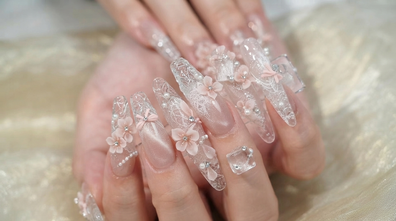 Nail Art Effetto Ghiaccio e Fiori di Pesco — Tutorial Passo Passo