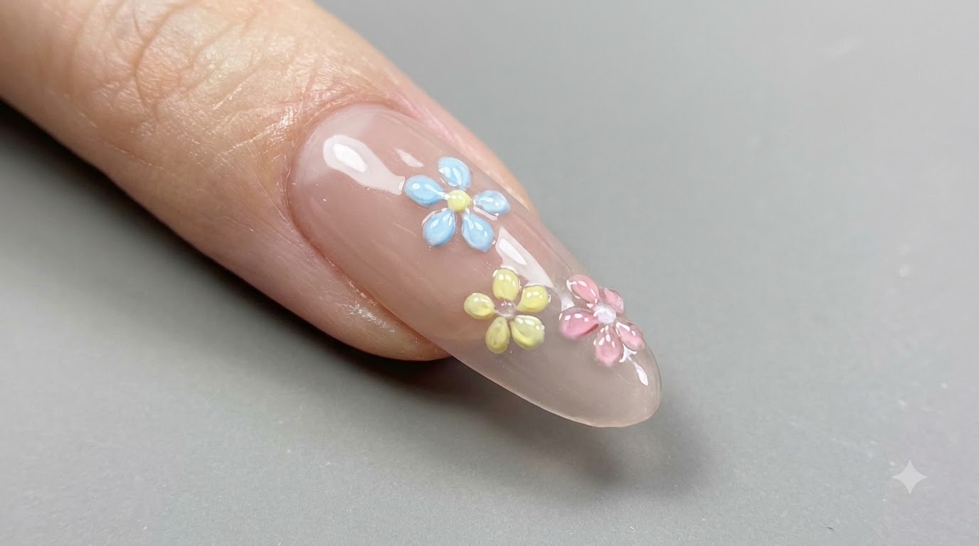 Unghie con Decorazione Primaverile a Effetto Ghiaccio e Fiori — Tutorial Passo dopo Passo