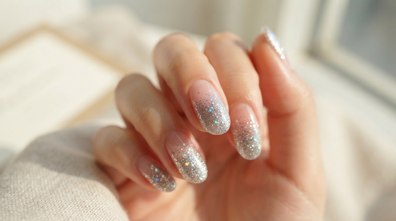 Unghie Press-On Ombré con Glitter Argento — Guida Facile Passo dopo Passo