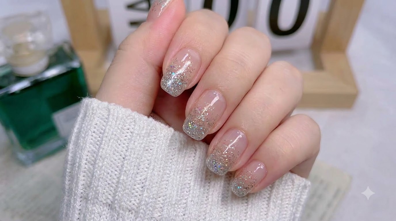 Unghie Press-On con Gradiente Glitter Argento — Tutorial di Applicazione per Principianti