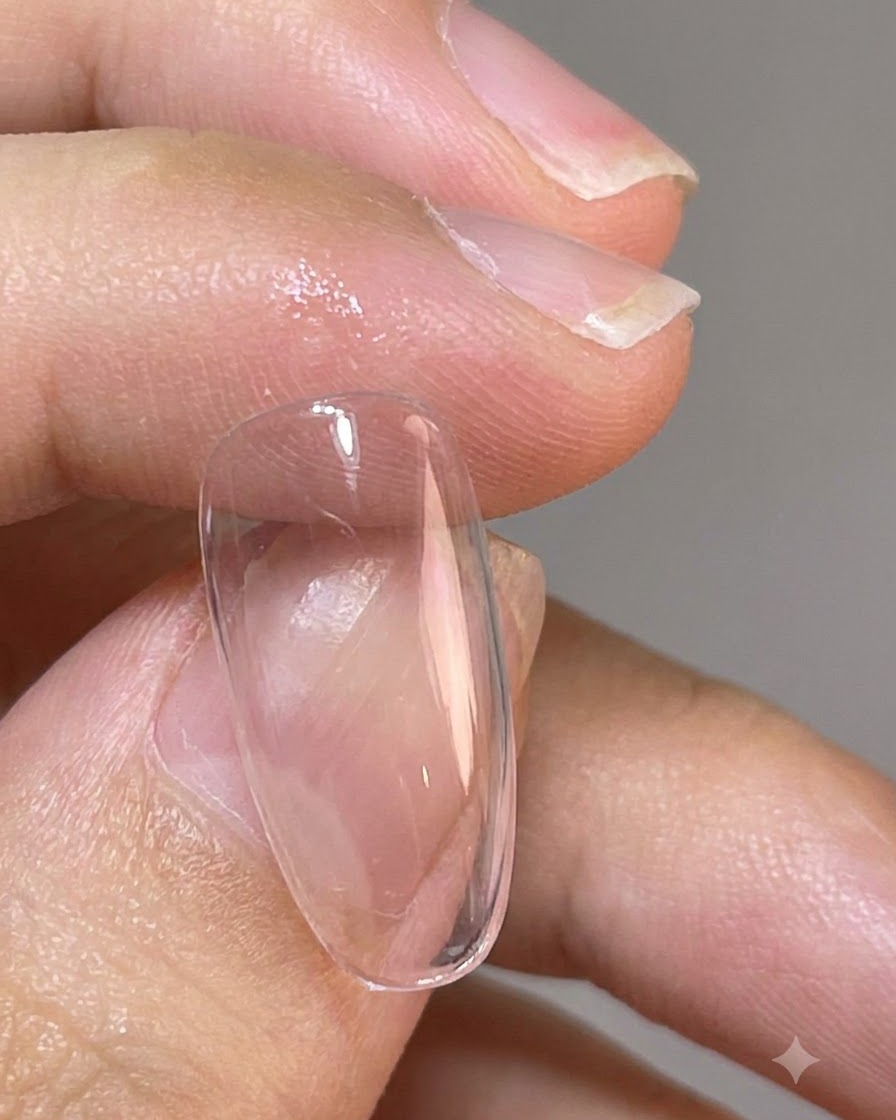 Un magnete a barra posizionato vicino al bordo sinistro di ununghia per raccogliere le particelle cat-eye.