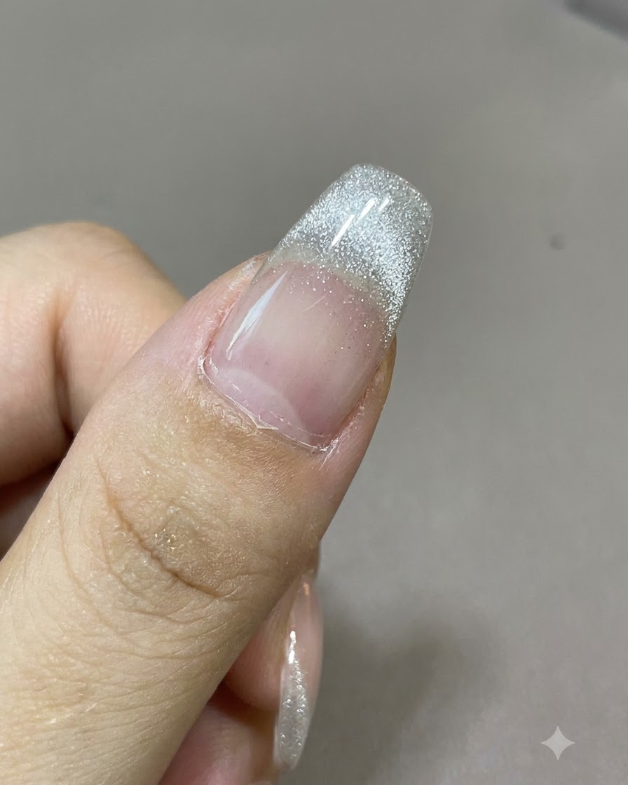 Magneti posizionati simmetricamente sui lati opposti di ununghia per creare un motivo a nodo di farfalla nello smalto cat-eye.