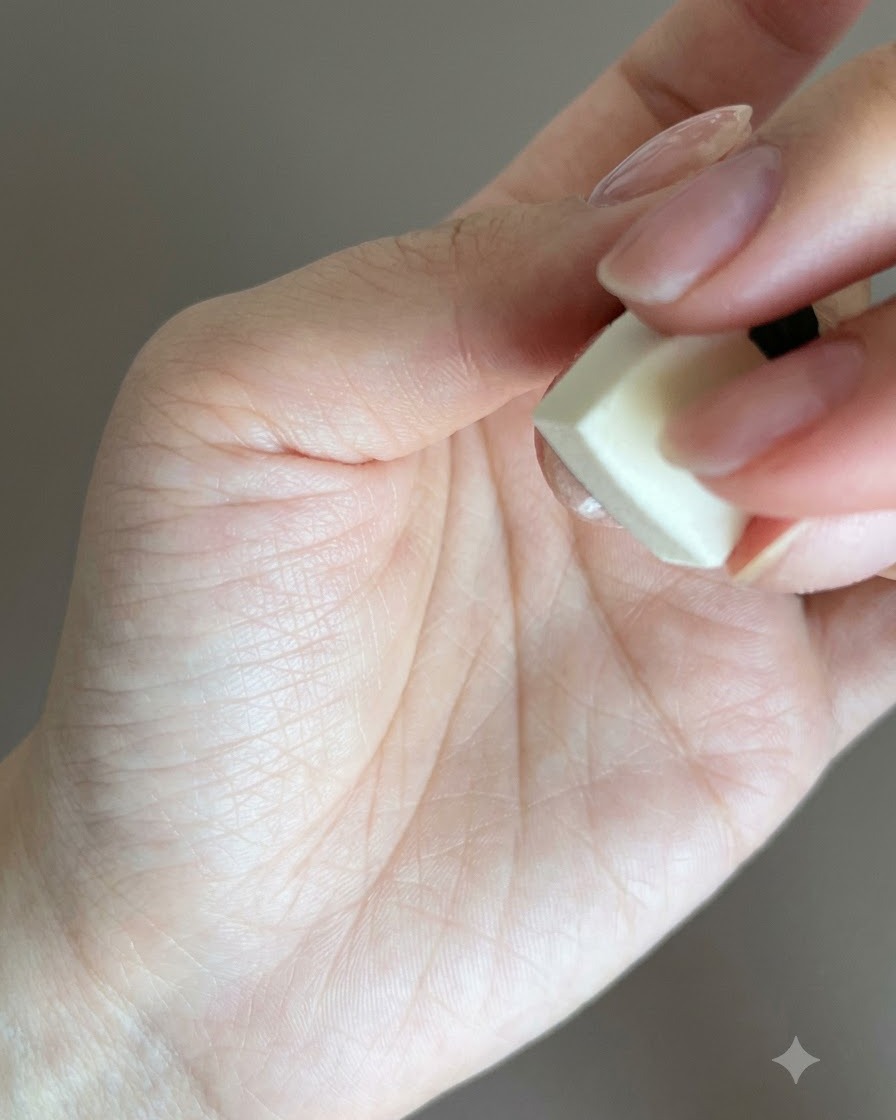 Una spugna che tampona il gel nero su ununghia per formare una sfumatura.