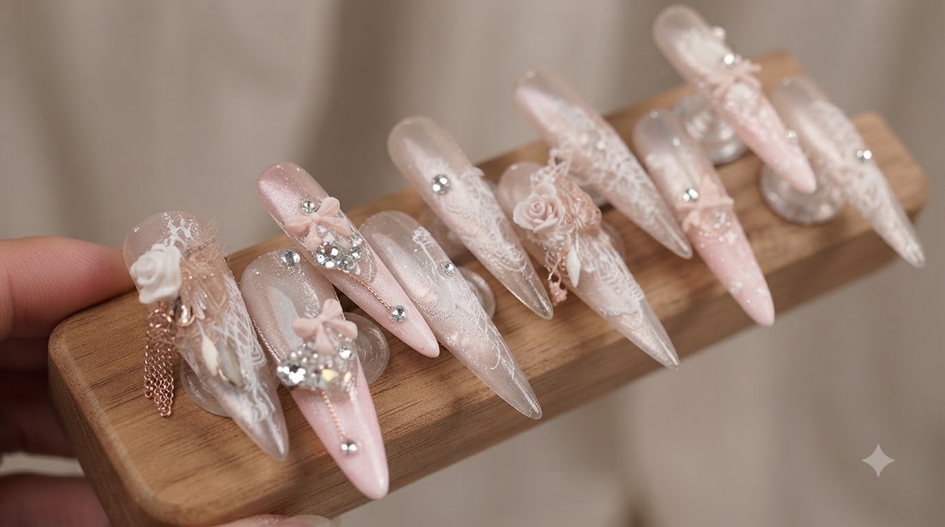 Unghie Finte da Principessa Rosa — Tutorial Passo Passo Cat Eye e Pizzo
