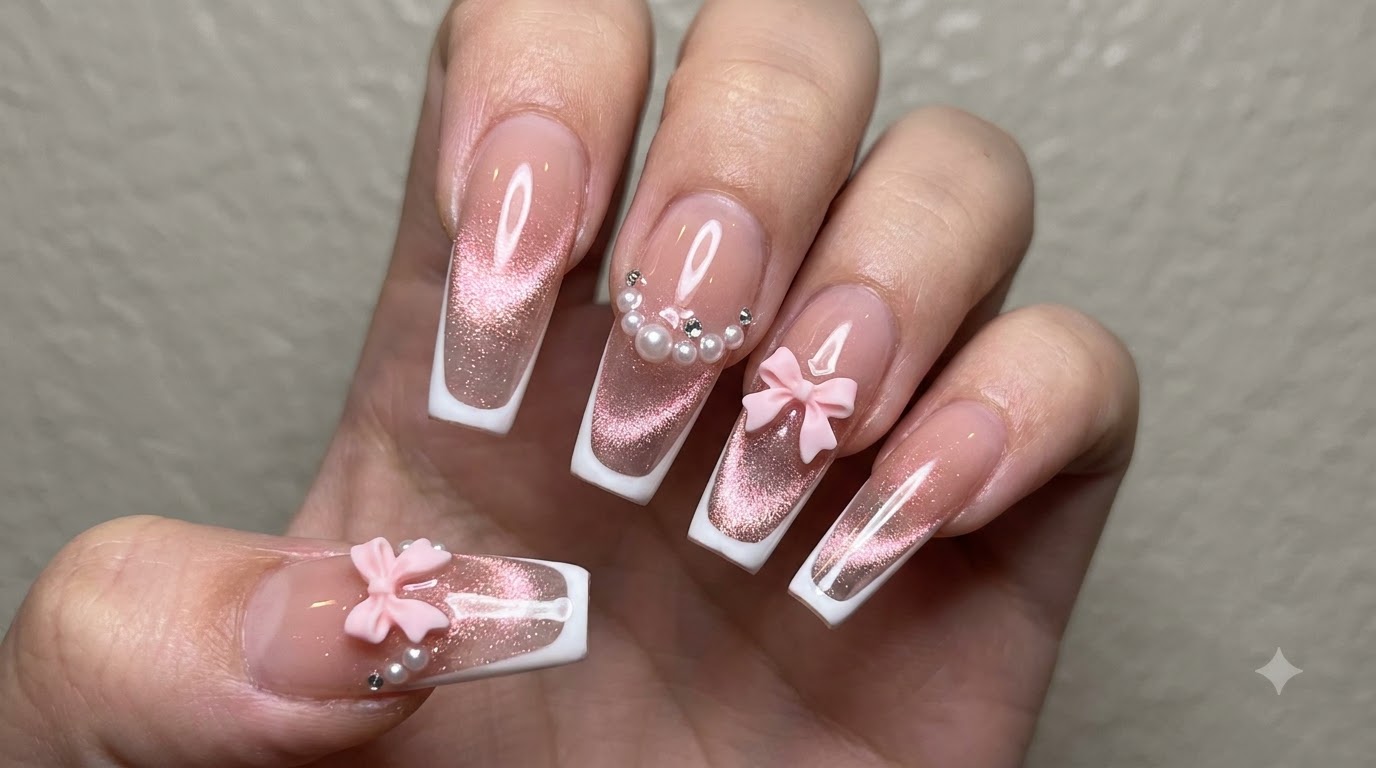 Unghie Cat Eye Rosa e Oro con French Sfumata — Tutorial Passo dopo Passo