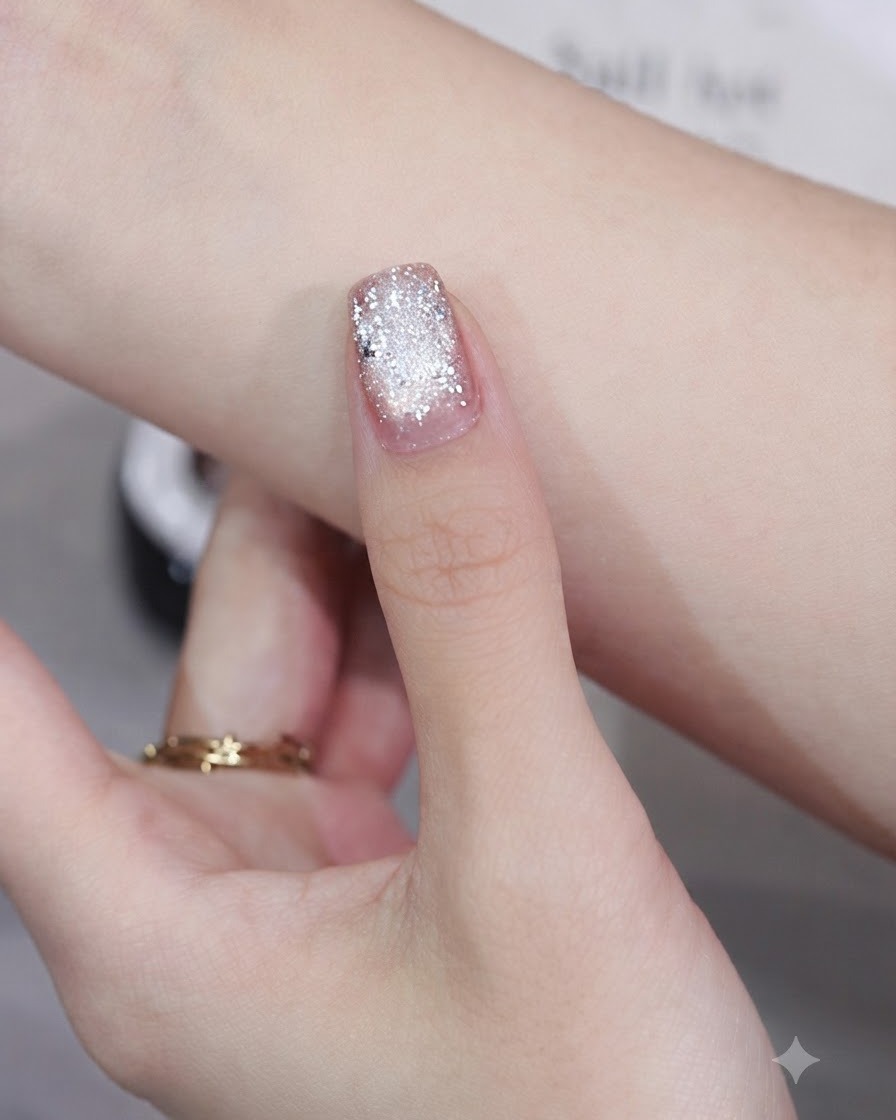 Un magnete rotondo in acciaio che compie movimenti avanti e indietro per creare una linea di luce nitida a forma di perla di vetro sullunghia.