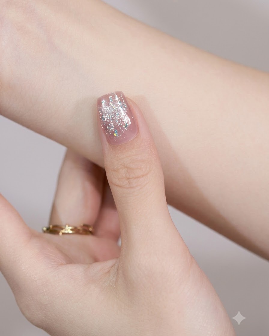 Un pennello fine a liner che applica il gel liner argento per creare un delicato dettaglio di cornice sulla punta dellunghia.