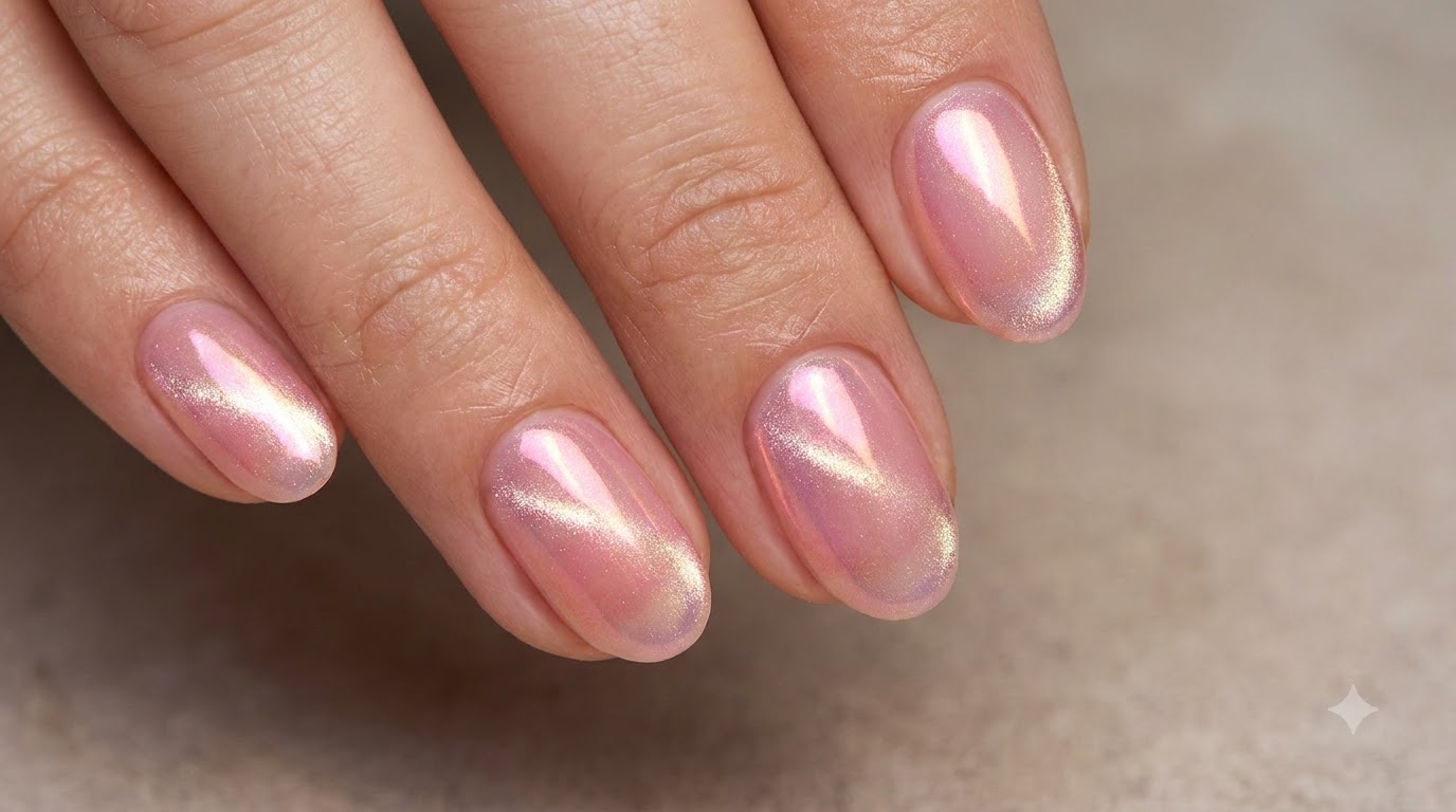 Manicure Gel Cat-Eye con Effetto Blush Aurora per Unghie Corte