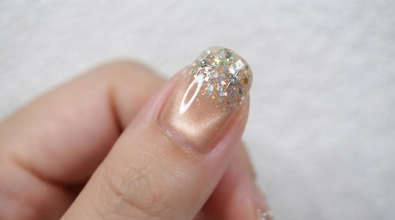 Tutorial Unghie Gel Cat Eye Champagne con Stelle Brillanti