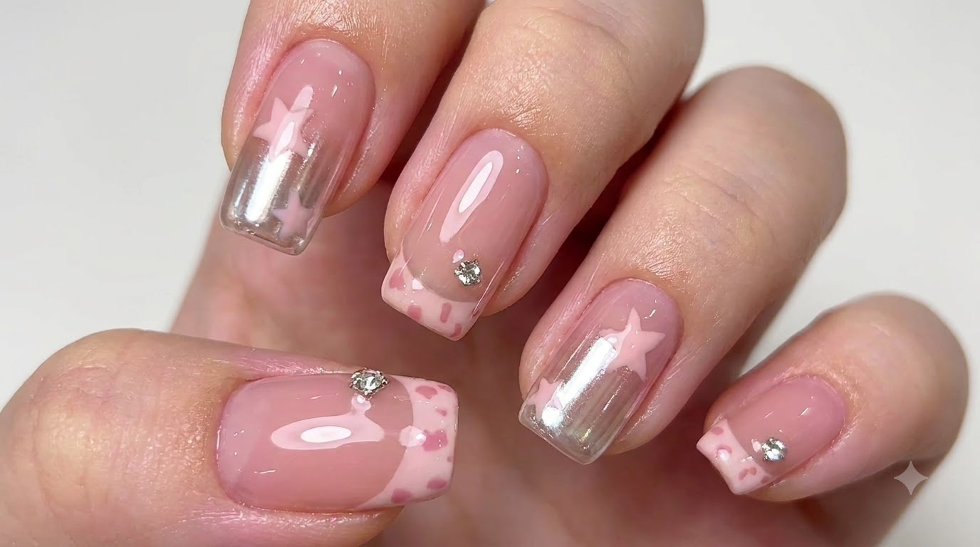 Unghie French Rosa e Nail Art con Stelle e Sfumatura Chrome — Tutorial Passo dopo Passo