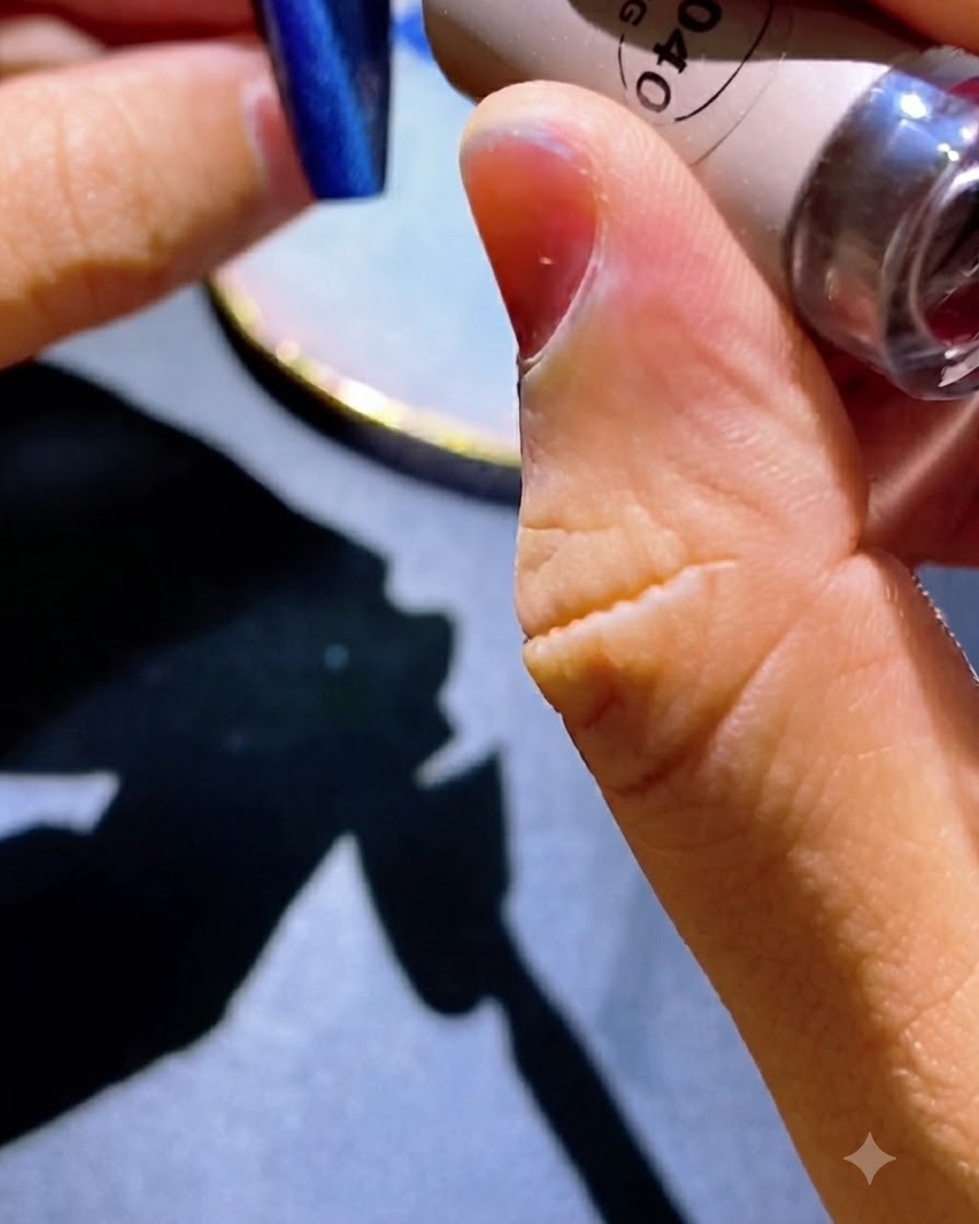 Applicazione di smalto gel magnetico cat-eye blu sulla superficie dellunghia.