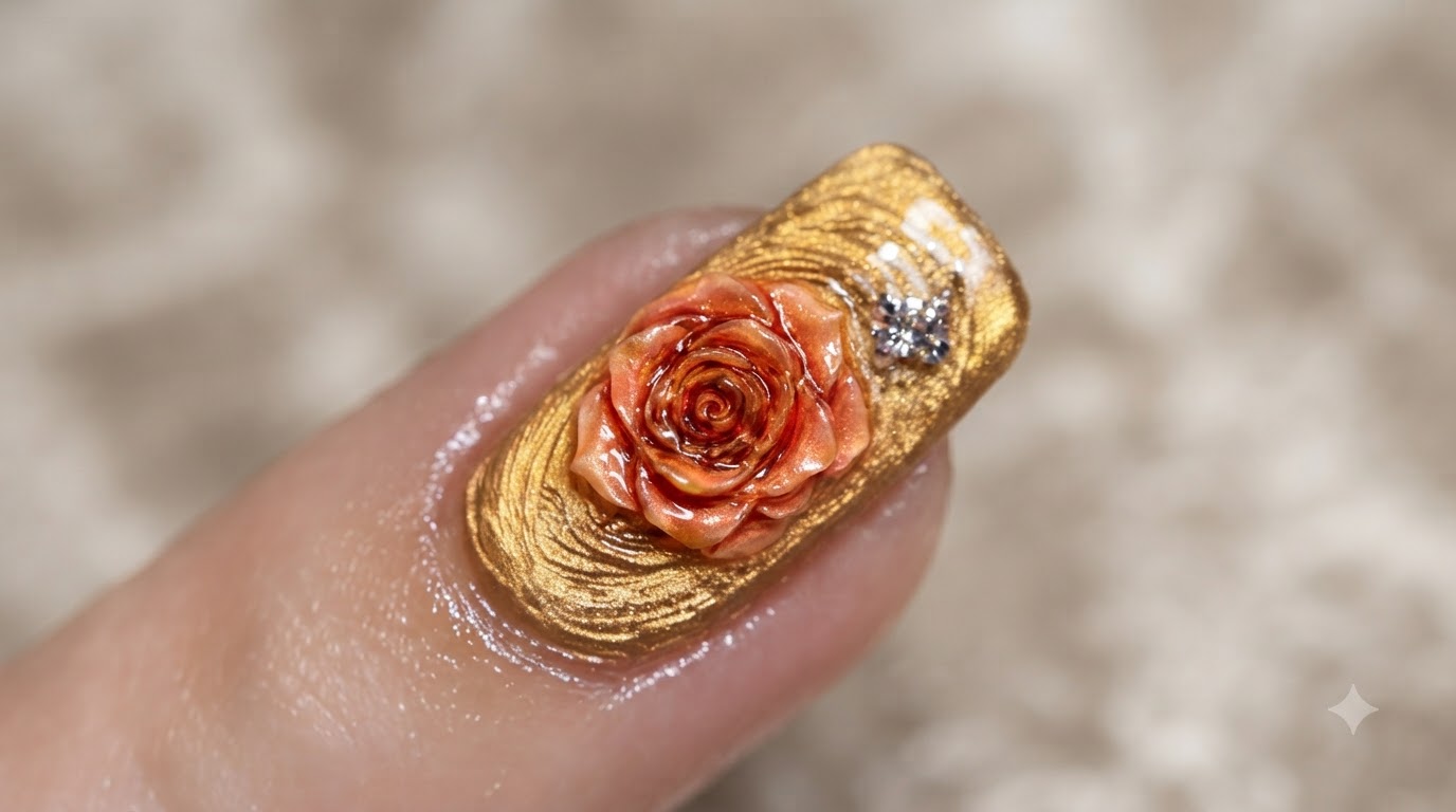 Unghie Cat-Eye Oro Rosa Tramonto d'Autunno — Tutorial Nail Art 3D Passo dopo Passo