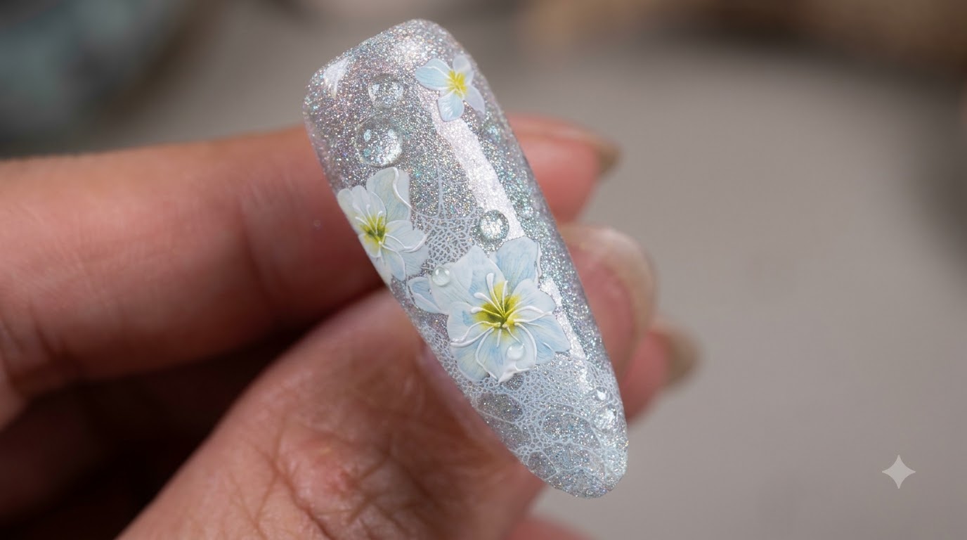Nail Art con Camelia in Pizzo e Effetto Piatto di Giada — Tutorial Passo dopo Passo