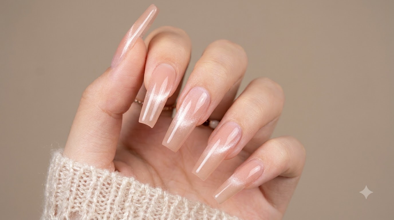 Unghie Sfumate in Bianco Pesca Nude e Cat Eye Primaverili — Tutorial Passo dopo Passo