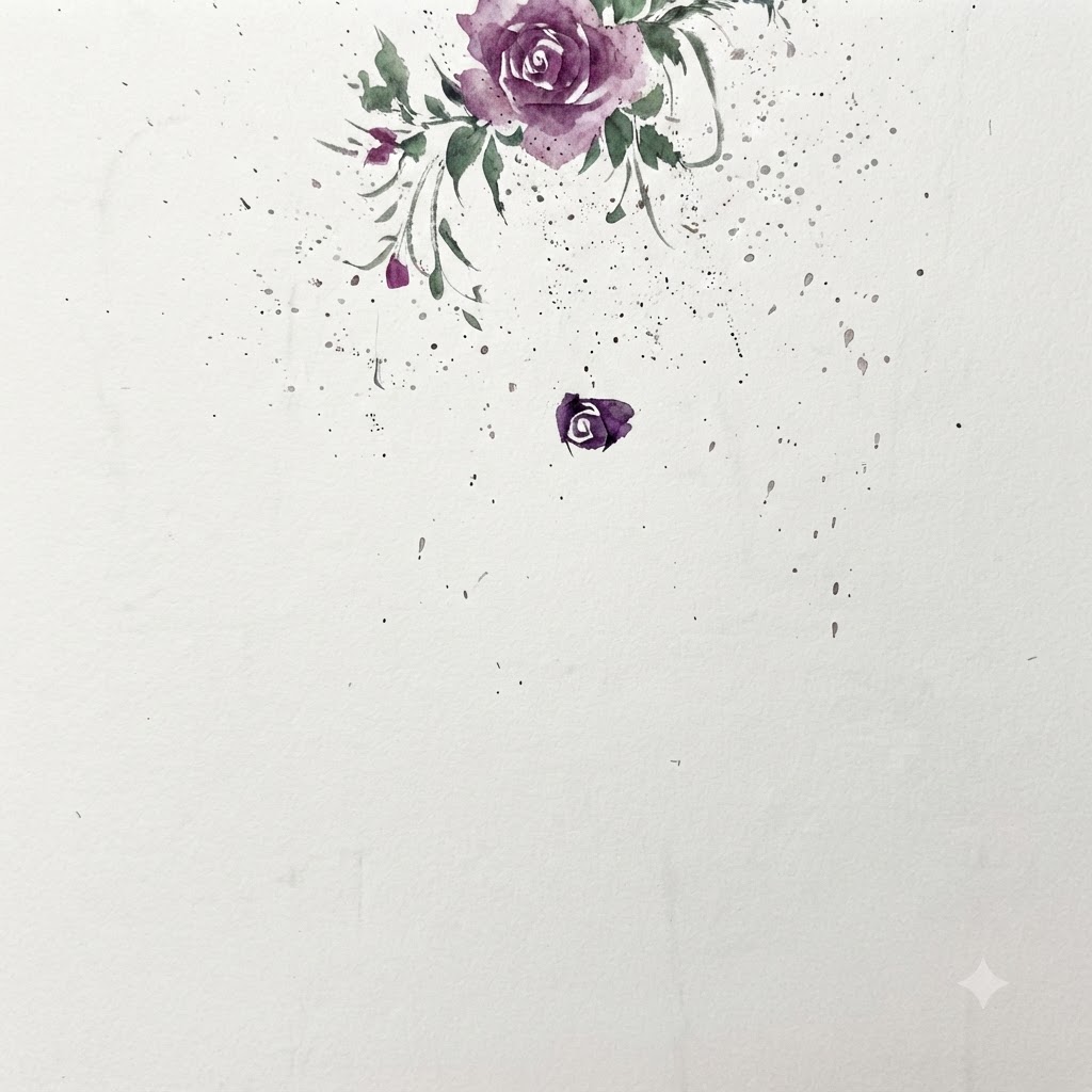 Un bocciolo di rosa ad acquerello che mostra il primo cerchio interno di petali completato con spazio pronto per il livello successivo.