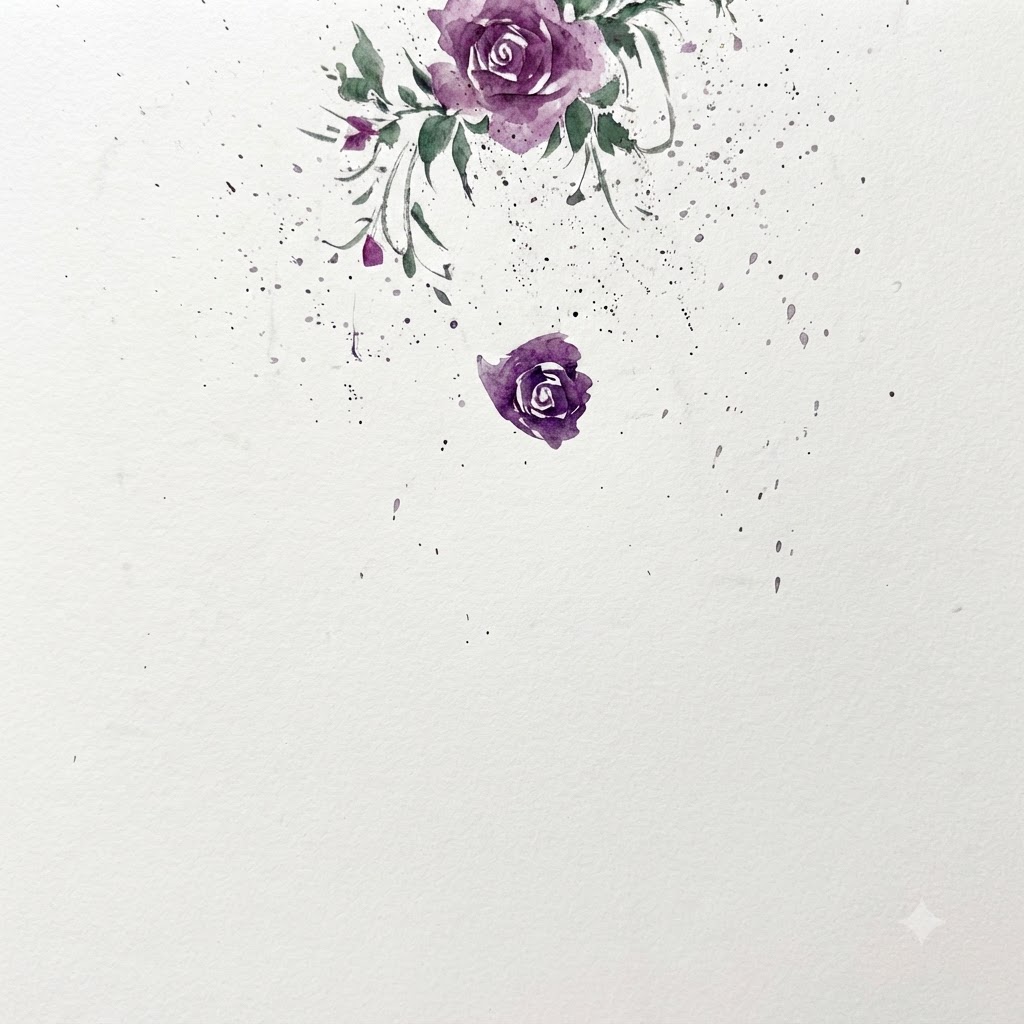 Un dettaglio di pittura ad acquerello che mostra un fiore con i bordi dei petali delineati per una maggiore definizione.