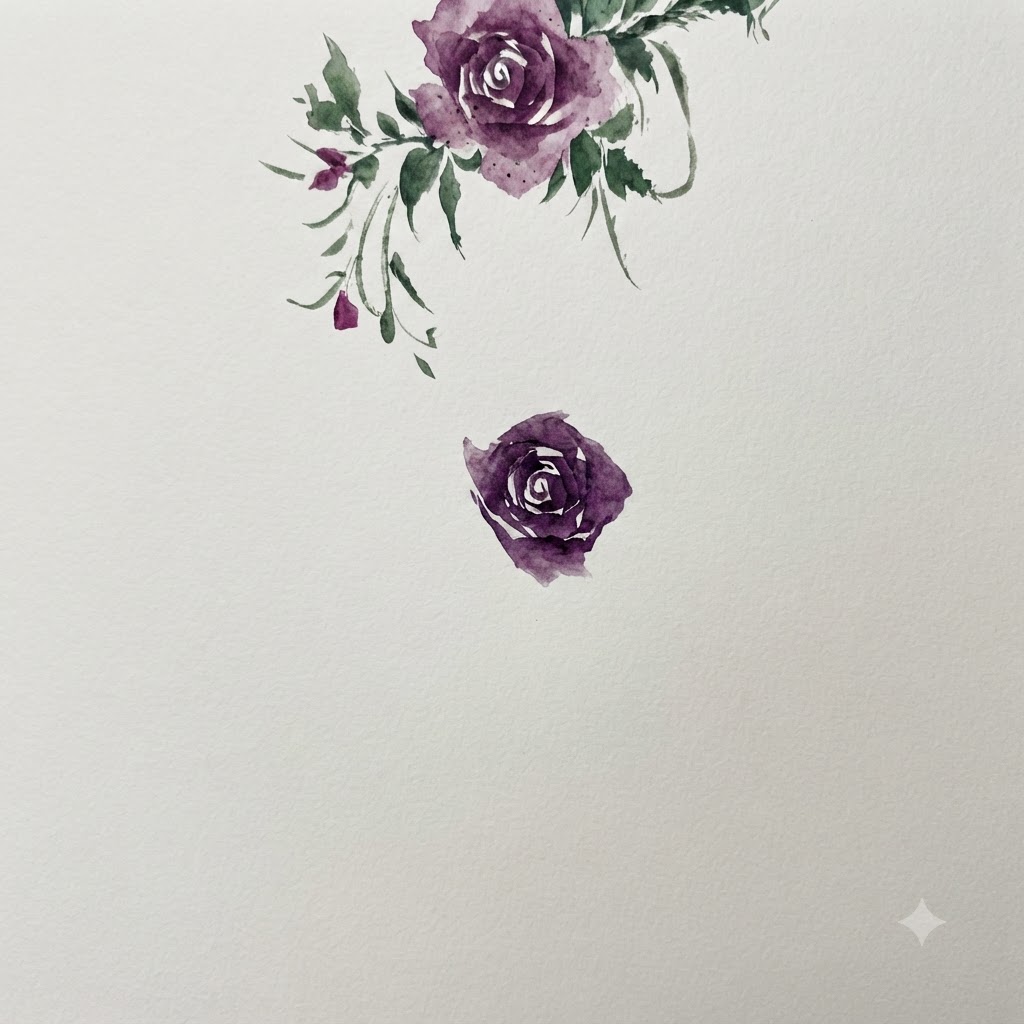 Un pennello per acquerello che tampona forme di petali sfumati di colore chiaro verso lesterno dalla rosa centrale.