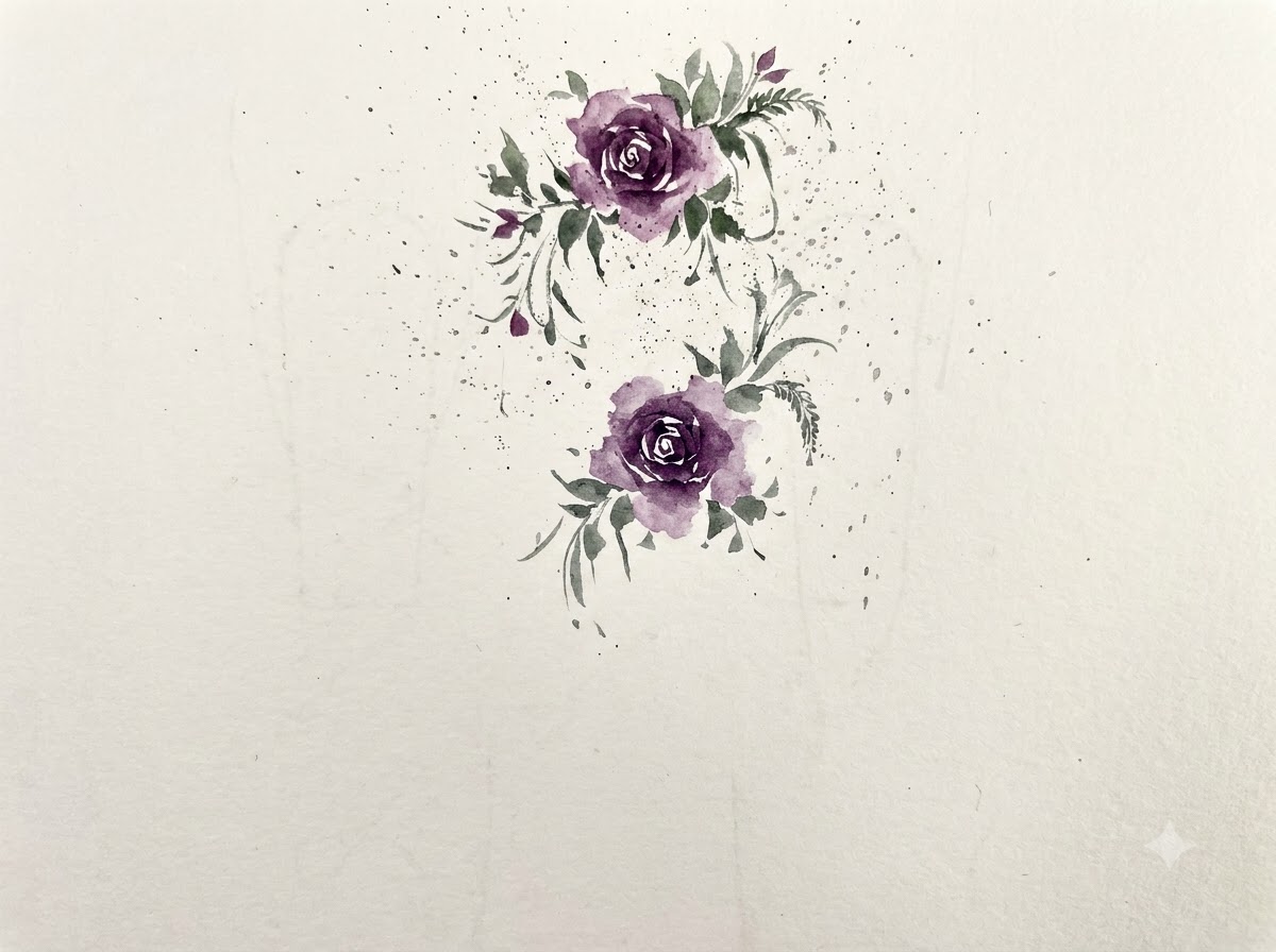 Una tavolozza di miscelazione che mostra una miscela di acquerello blu-verde mescolata con un tocco di viola.