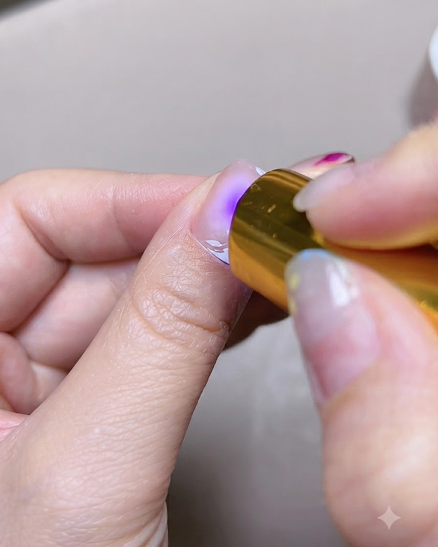 Una mini lampada portatile UV o LED polimerizza il gel su ununghia.