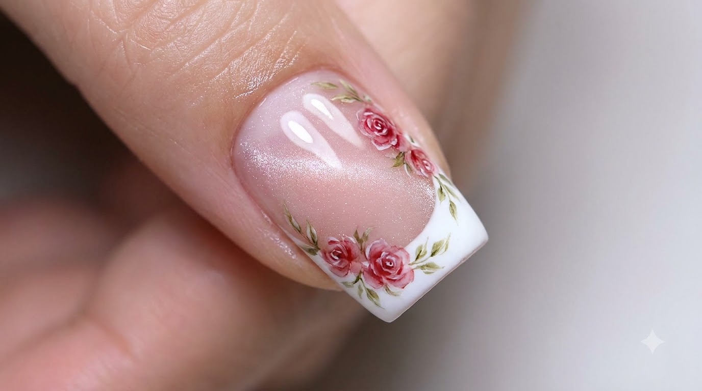 Manicure Francese Laterale con Rose Acquarellate ed Effetto Occhio di Gatto — Tutorial Unghie Passo dopo Passo