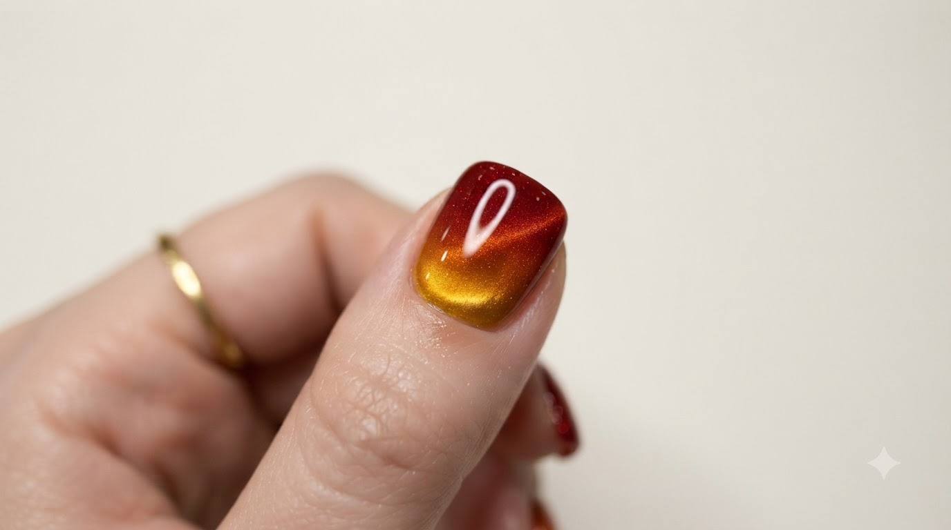 Unghie sfumate Cat Eye arancioni e gialle — Tutorial passo dopo passo