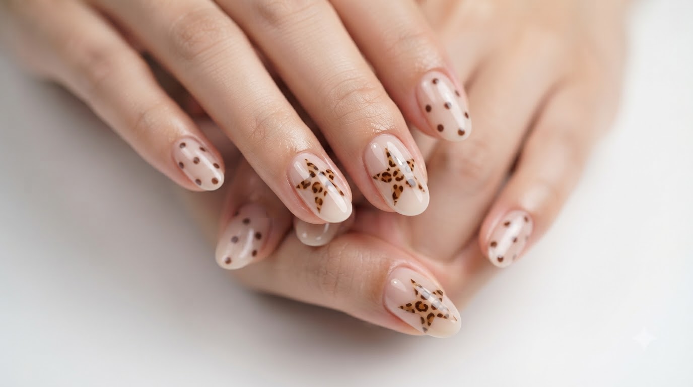 Nail Art con Pois e Stampa Leopardata su Stella — Tutorial Passo a Passo
