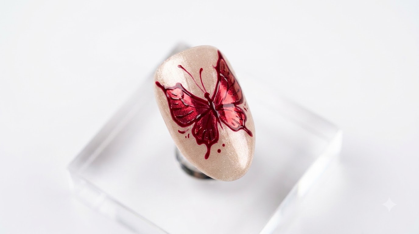 Unghie con Effetto Specchio a Farfalla — Tutorial Dettagliato in Gel Rosso