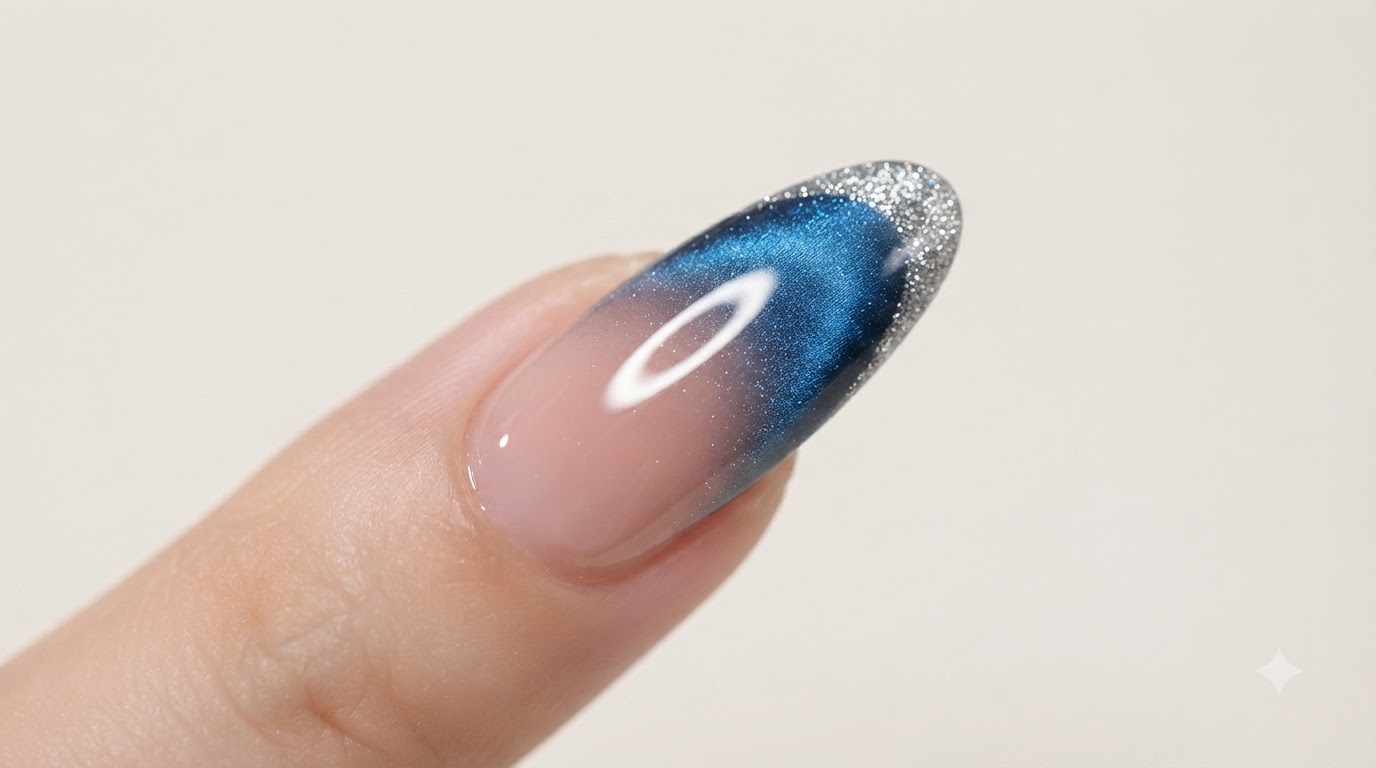 Unghie Cat Eye French Diamante Blu — Tutorial Passo dopo Passo