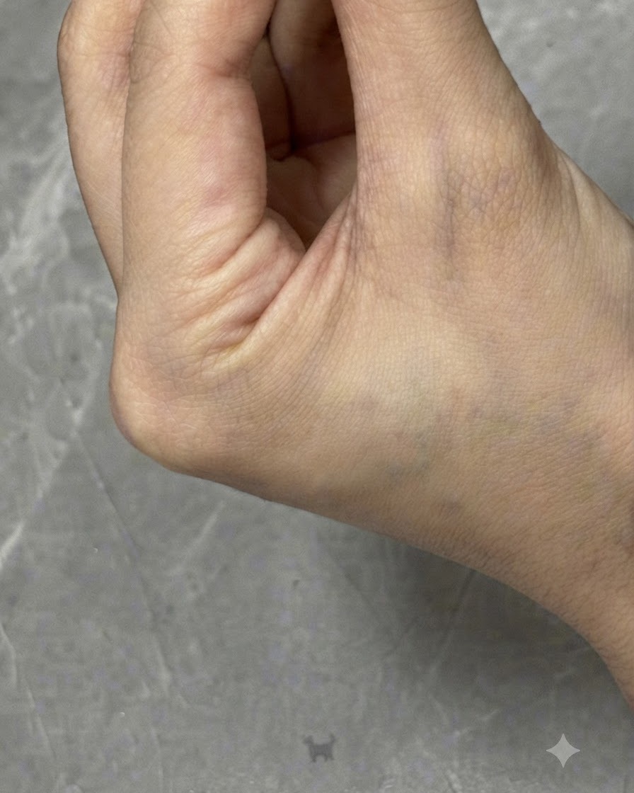 Un forte magnete per nail art al neodimio tenuto vicino a ununghia in gel cat eye lucida per modellare il riflesso di luce magnetico.