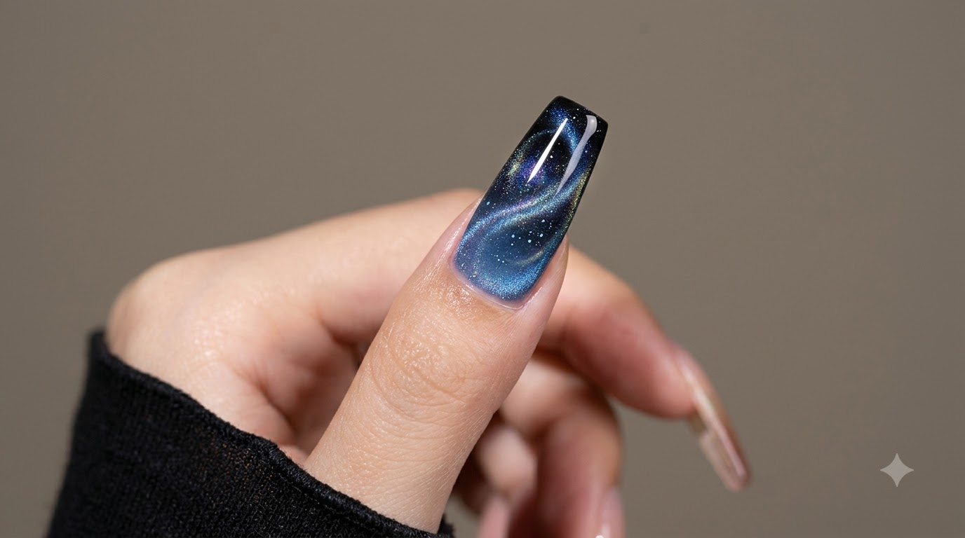Unghie Cat-Eye Magnetiche Sfumate in Cristallo Blu — Tutorial Passo a Passo Cosmico