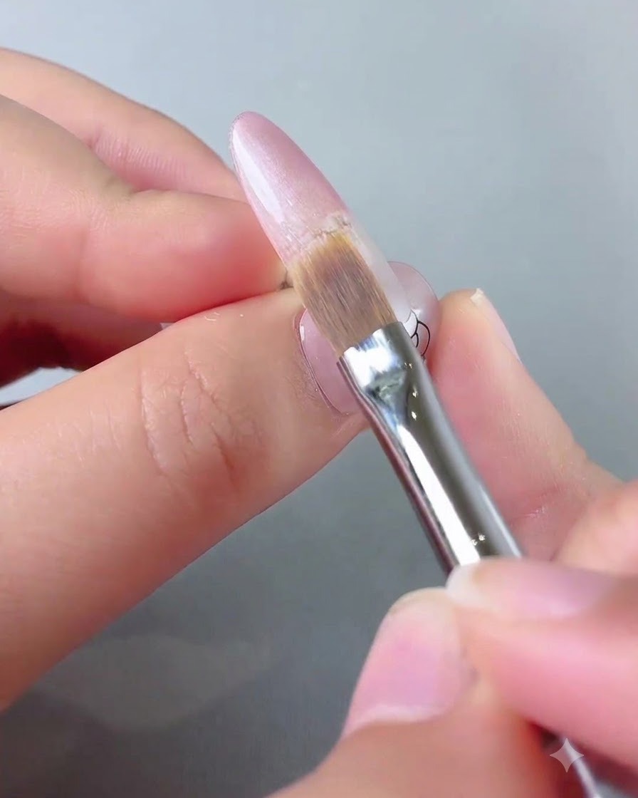 Un pennello che trascina il colore in gel verso il basso per formare una sfumatura omogenea.