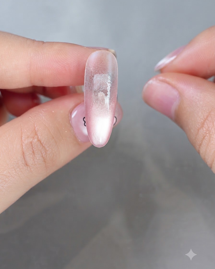 Il gel numero 6 tonalità pioggia e cielo sereno applicato sulla zona della cuticola.
