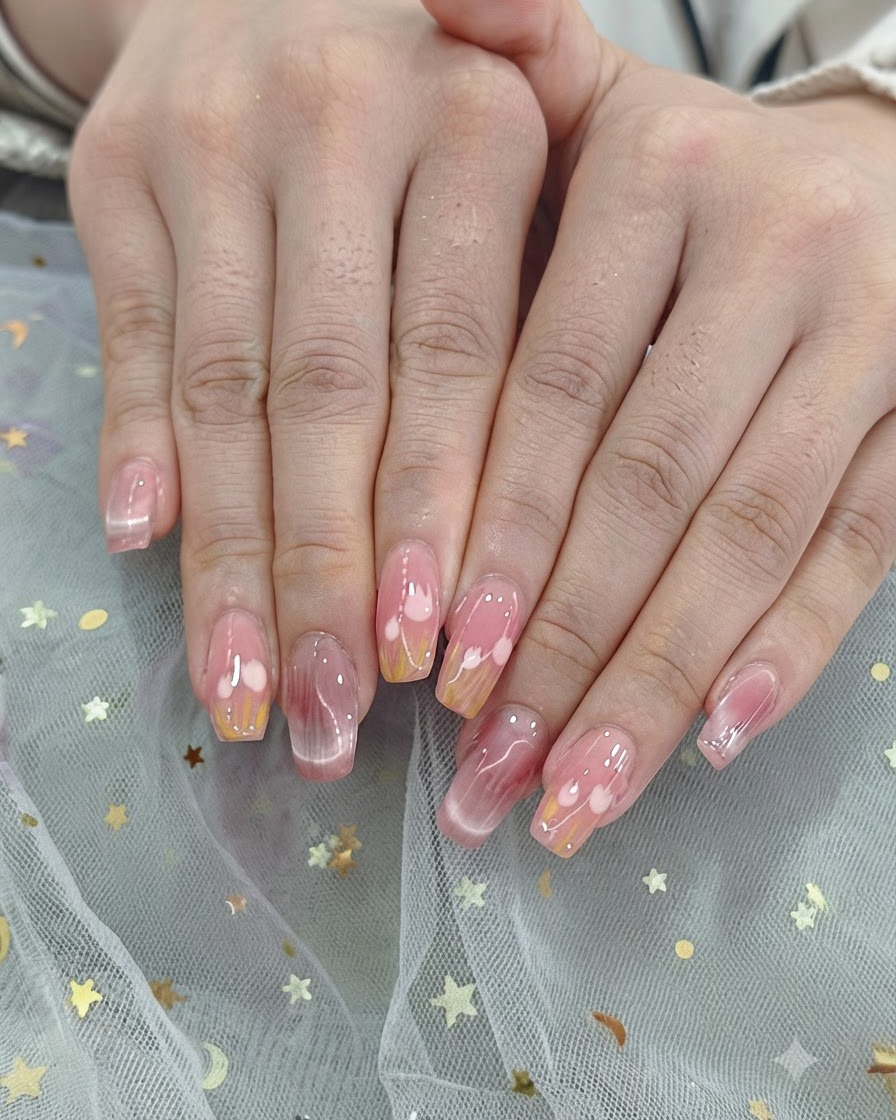 Le mani di una cliente sotto la luce rosa allinterno di una lampada per unghie UV e LED.
