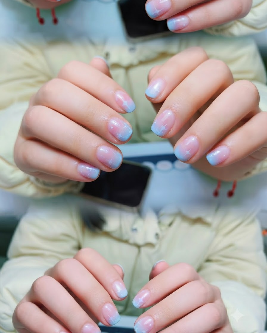 Un pennello professionale che applica un sottile strato di base coat in gel trasparente su ununghia naturale pulita.