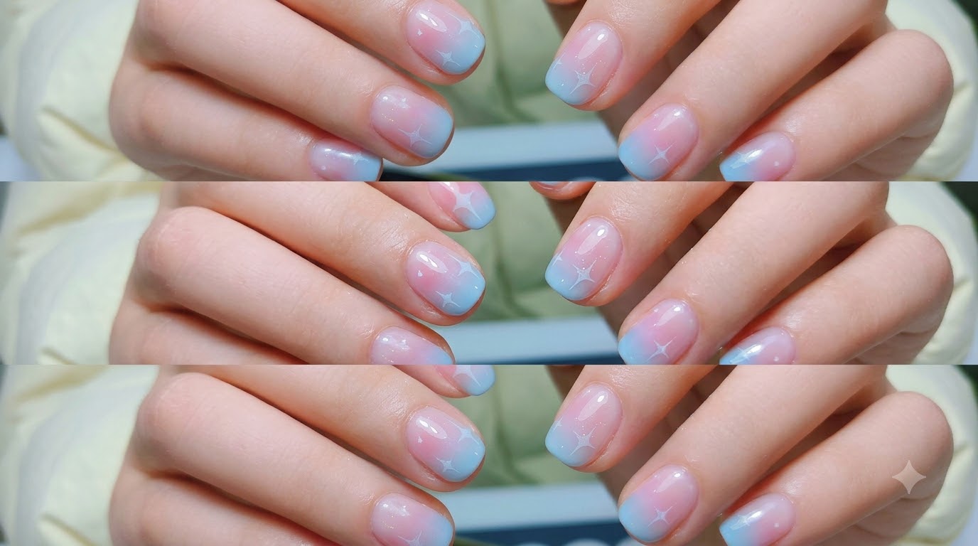Unghie Sfumate Rosa e Blu con Dettagli a Stella — Tutorial Passo a Passo