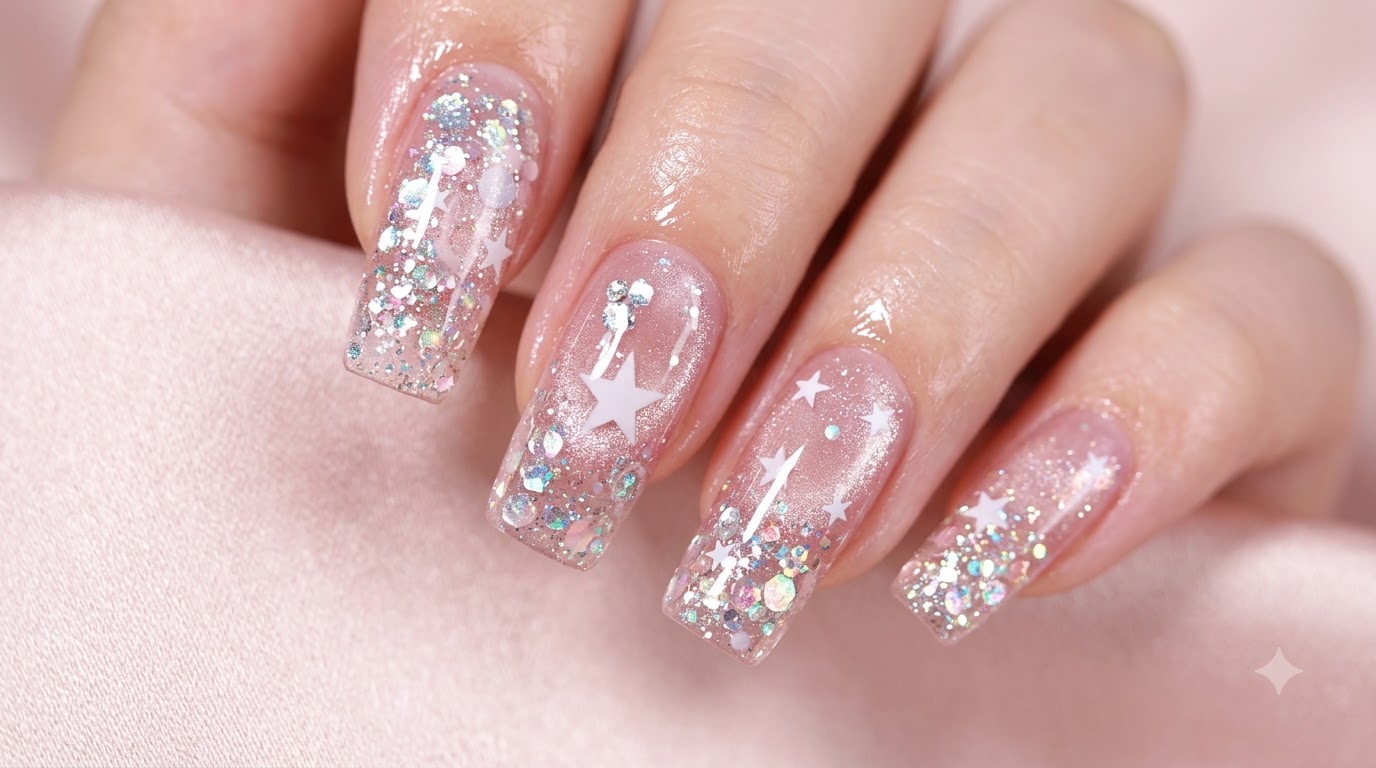 Nail Art con Occhio di Gatto, Stelle e Sequins Stellari — Tutorial Passo a Passo