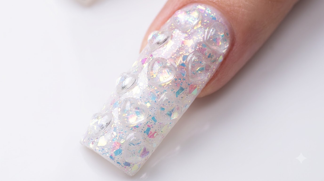 Nail Art con Cuori di Cristallo 3D in Acrilico — Tutorial Passo dopo Passo
