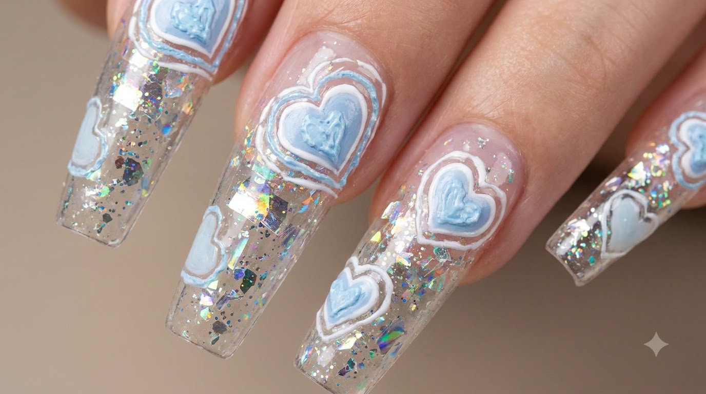 Nail Art con Cuori 3D in Gel e Glitter Incapsulati Passo dopo Passo