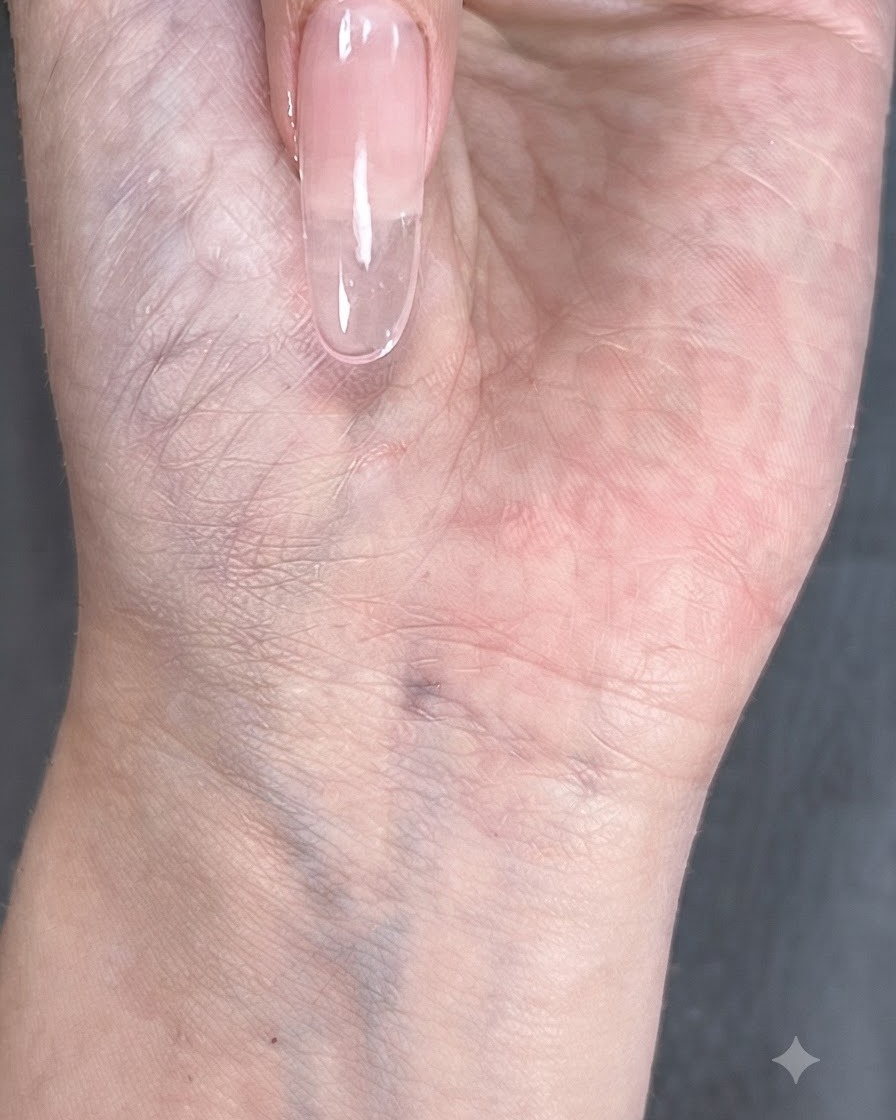 Ununghia che mostra un gradiente rosa latte opaco costruito verso la zona delle cuticole.