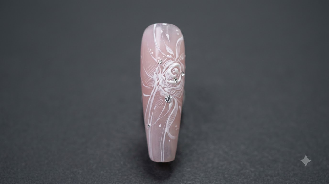 Nail Art con Rose Fresche — Elegante Design Gel Dipinto a Mano